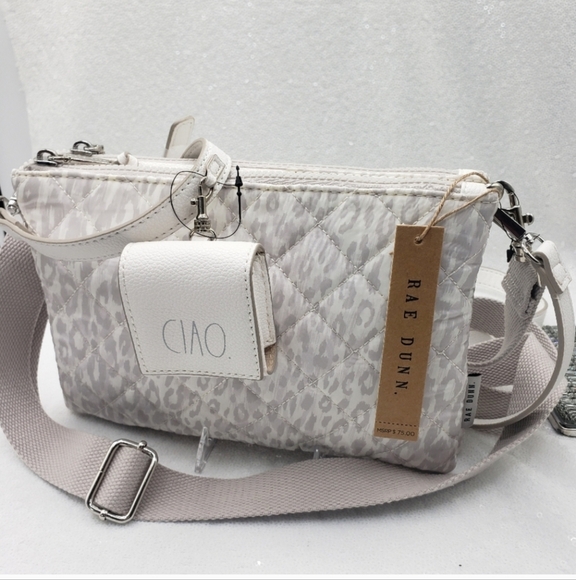 Rae Dunn Handbags - Rae Dunn Quilted Nylon Double Zip Crossbody Shoulder Bag Lightweight Design